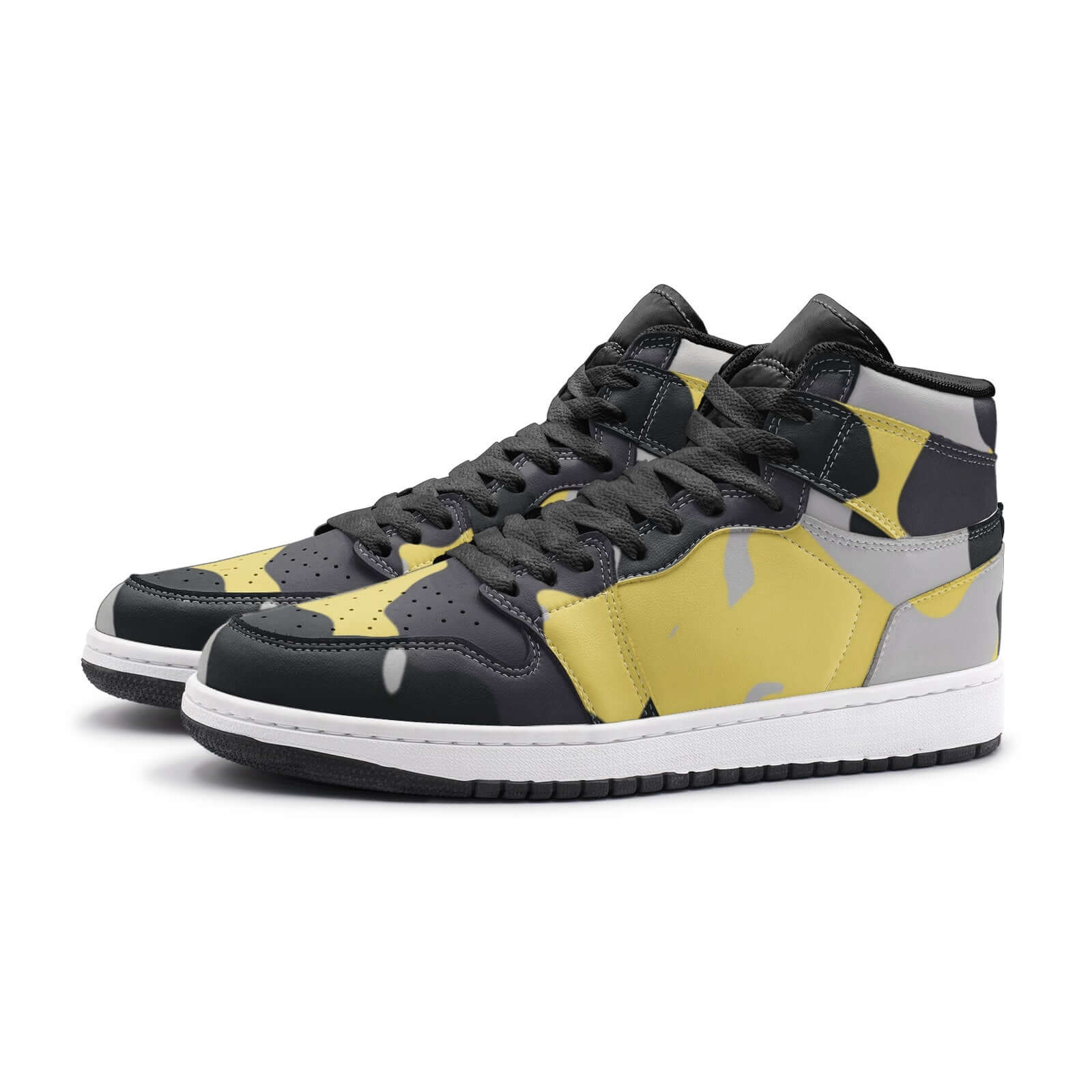Camo Sneakers AJ 1 | High-Top | Yellow, Black, and Silver Camouflage Camo Colors