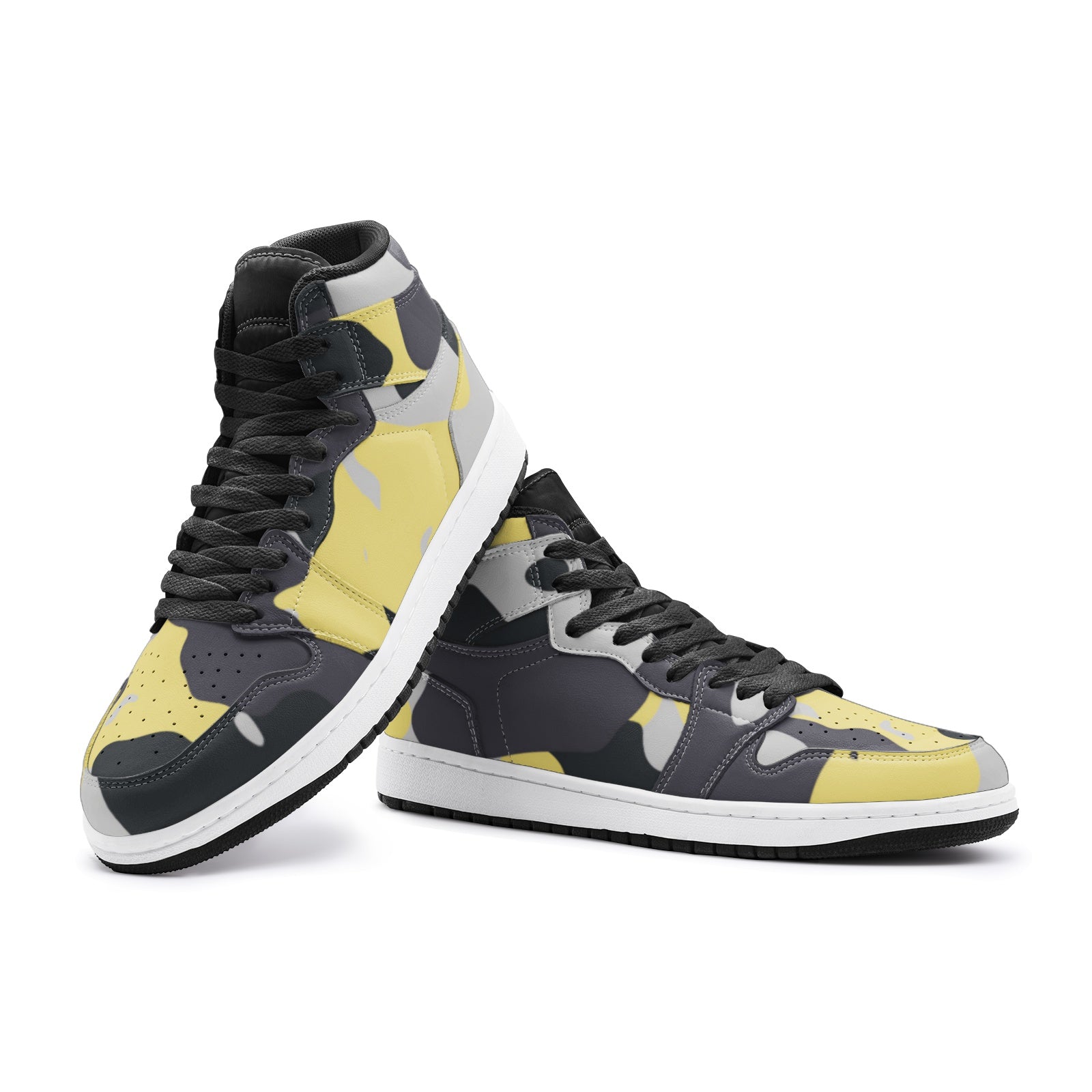 Camo Sneakers AJ 1 | High-Top | Yellow, Black, and Silver Camouflage Camo Colors