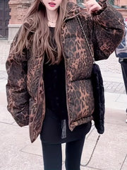 Women's Leopard Print Winter Coat with Pockets | Camo Colors