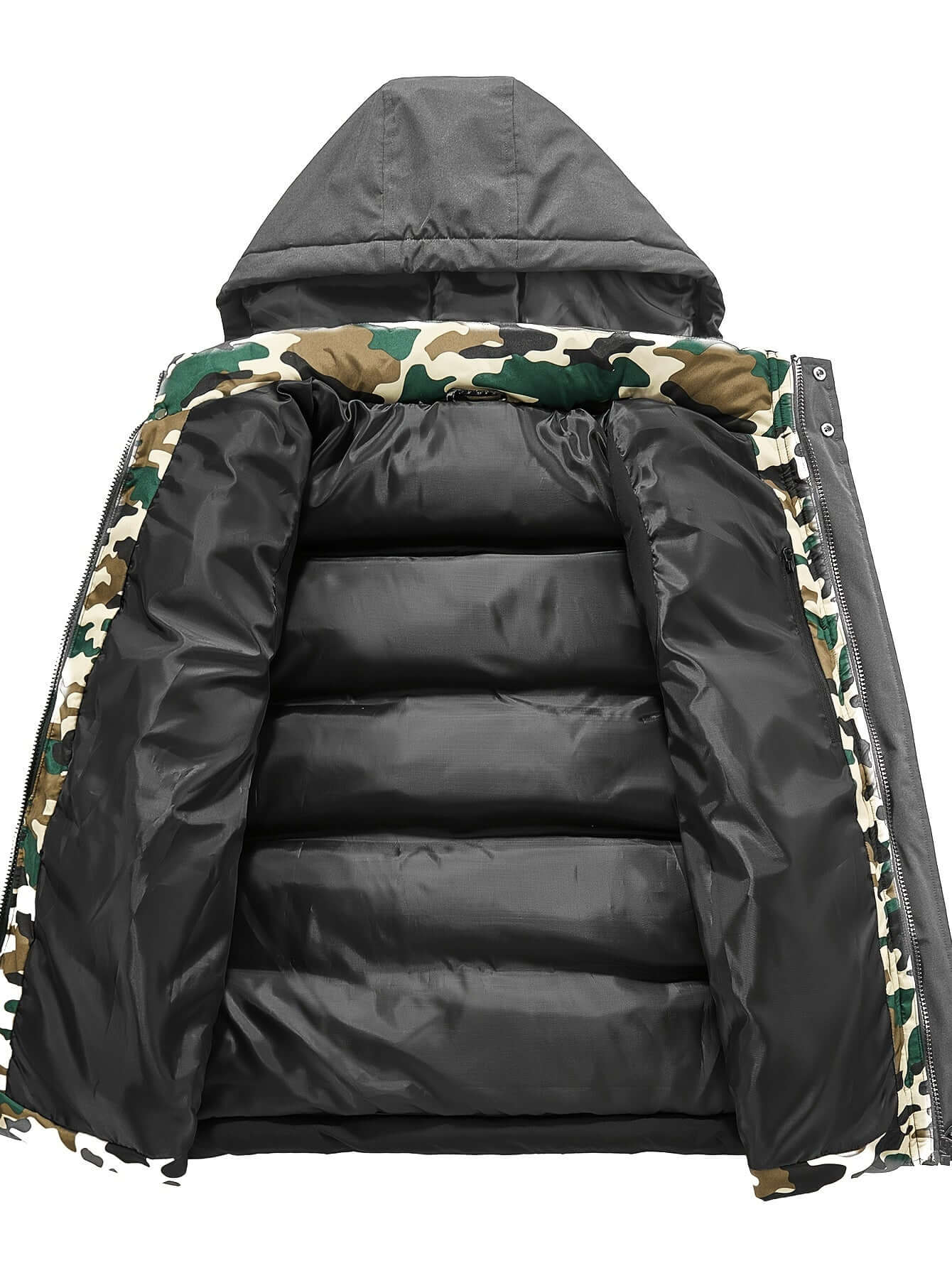 Men's Fleece-Lined Hooded Vest | Stylish Black and Camo Collar Camo Colors