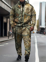 Men’s Plus-Size 3D Trunks Graphic Hooded Sweatshirt & Sweatpants | Camo Colors