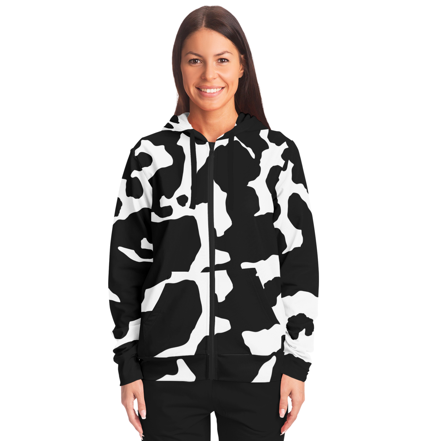 Zip-Up Hoodie | Black & White Camouflage style Camo Colors