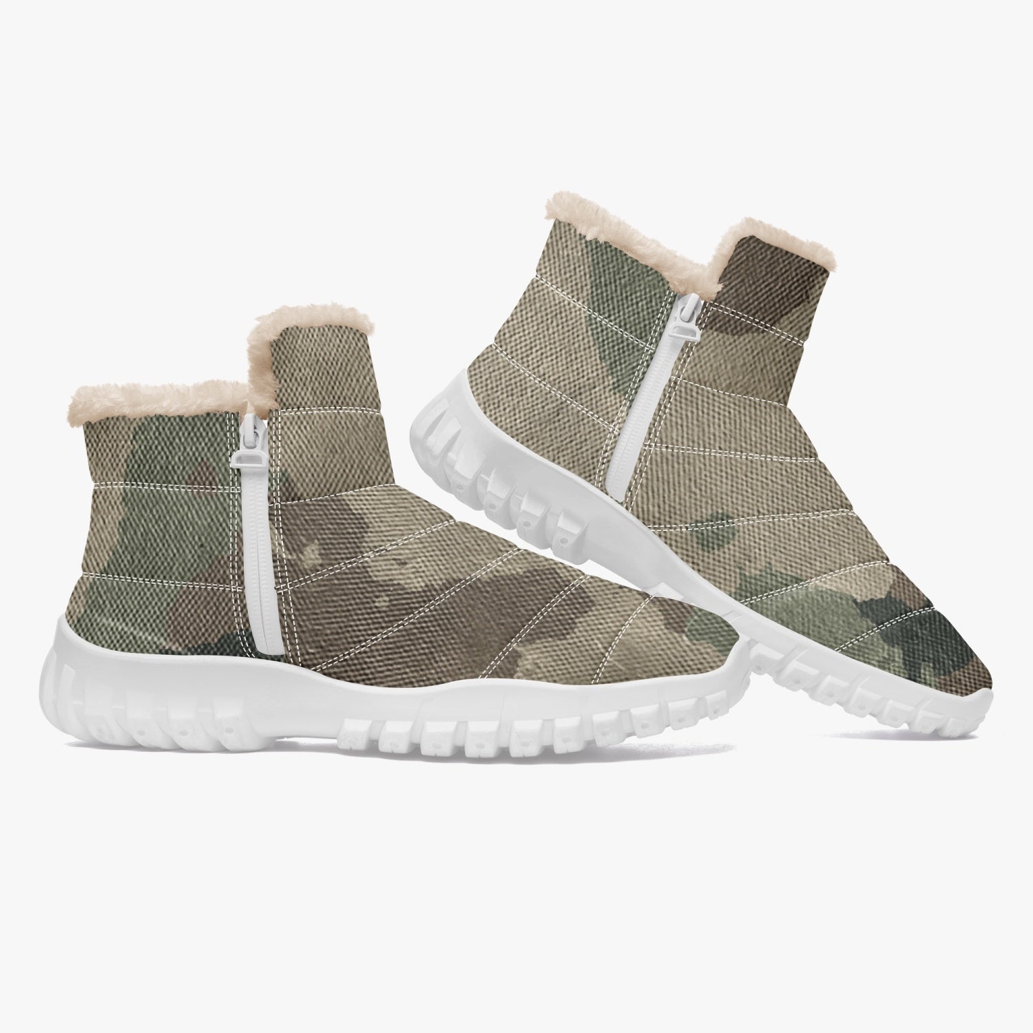 Camo Boots | Cotton-pad Fur Zipper Up | Dirty Brown Camo Colors