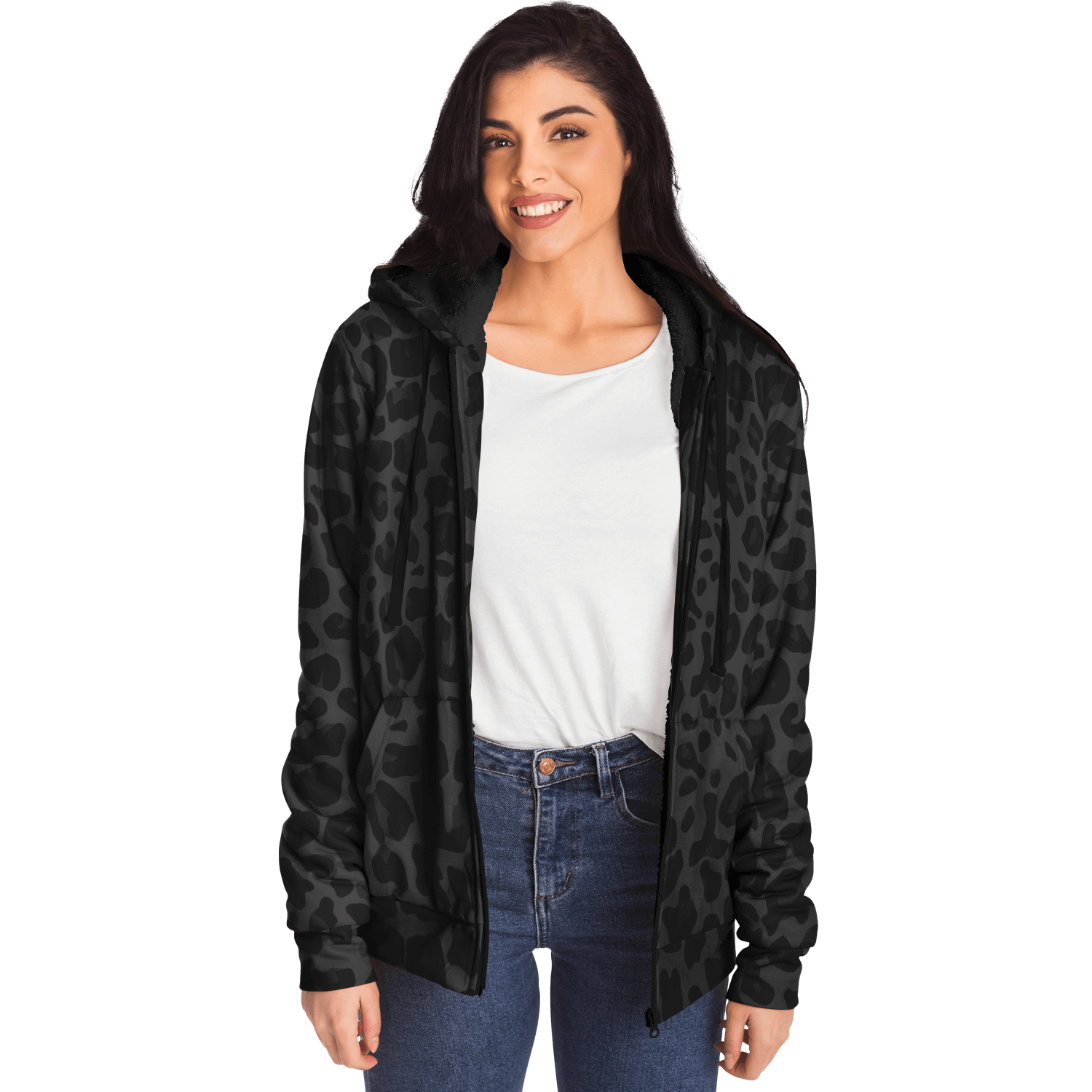 Microfleece Zip Hoodie | Black Puma Print Camo Colors