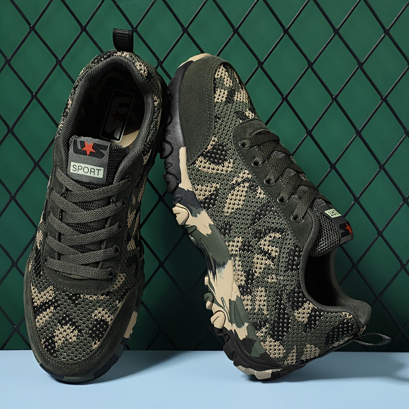 Men's Camouflage Lace-Up Sneakers, Non-Slip and Durable Camo Colors