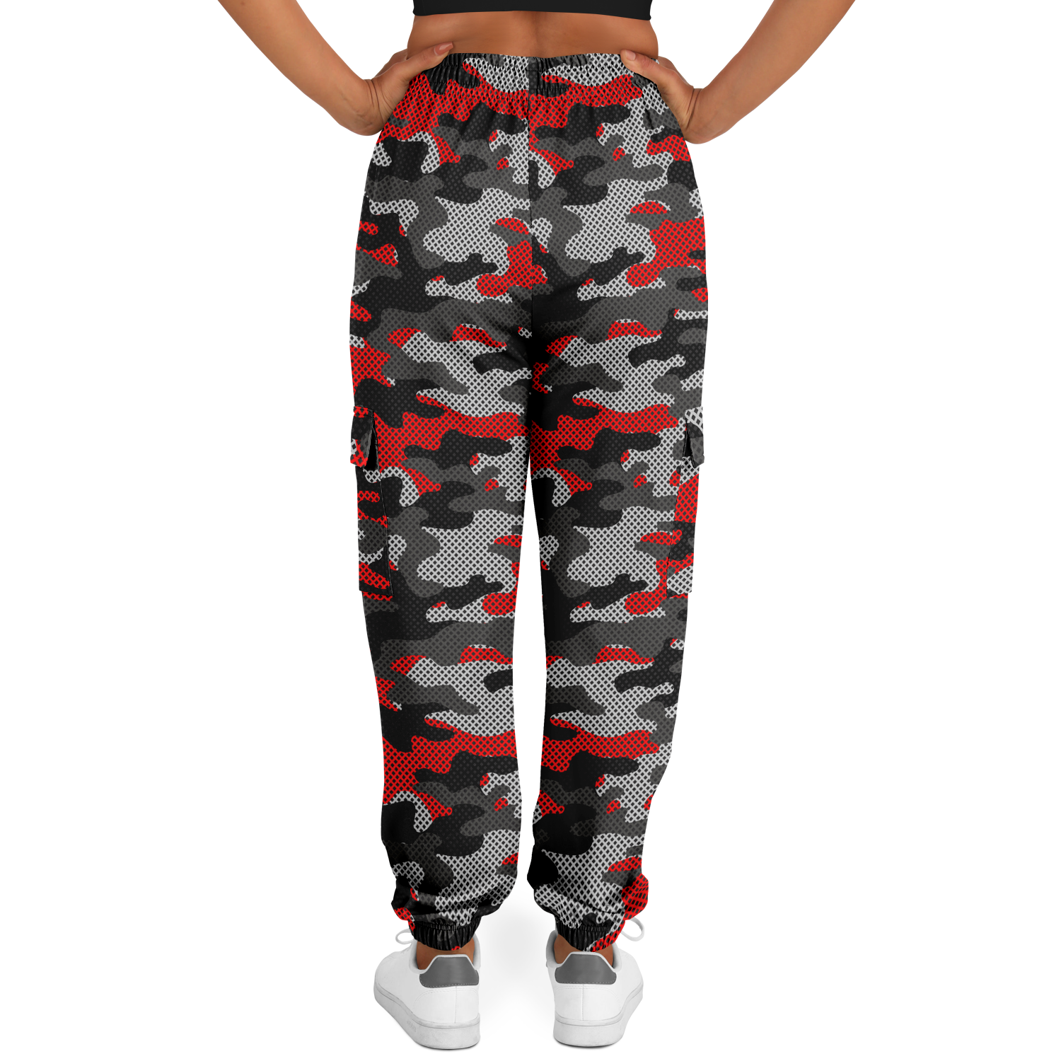 Red Camo Cargo Pants | Mixed Black and Gray Pixel Camouflage Camo Colors