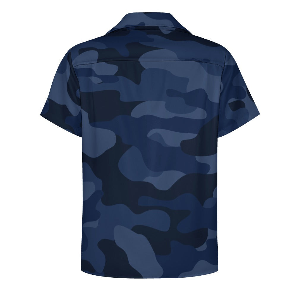 Deep Blue Camo Shirt For Men | Cuban Collar Design | Camo Colors