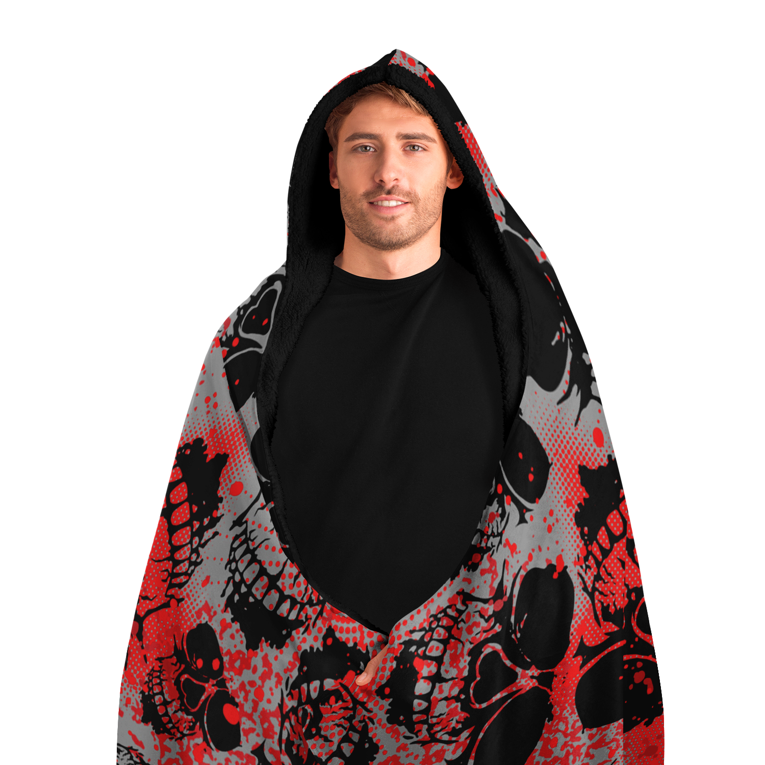 Blanket Hoodie | Red Skulls Camo Print | Microfleece Lining | Camo Colors