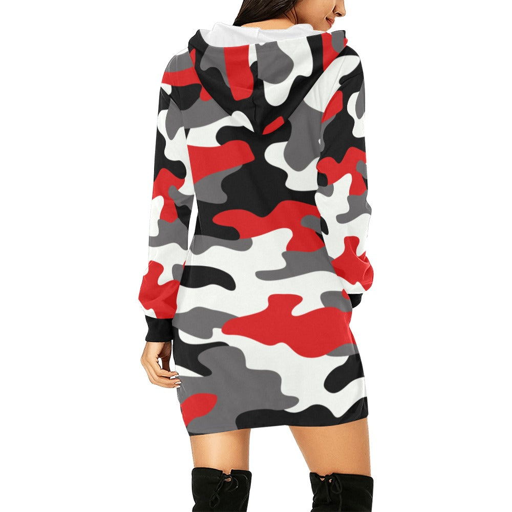 Camo Hoodie Dress | Red, Black, and White Camo Colors