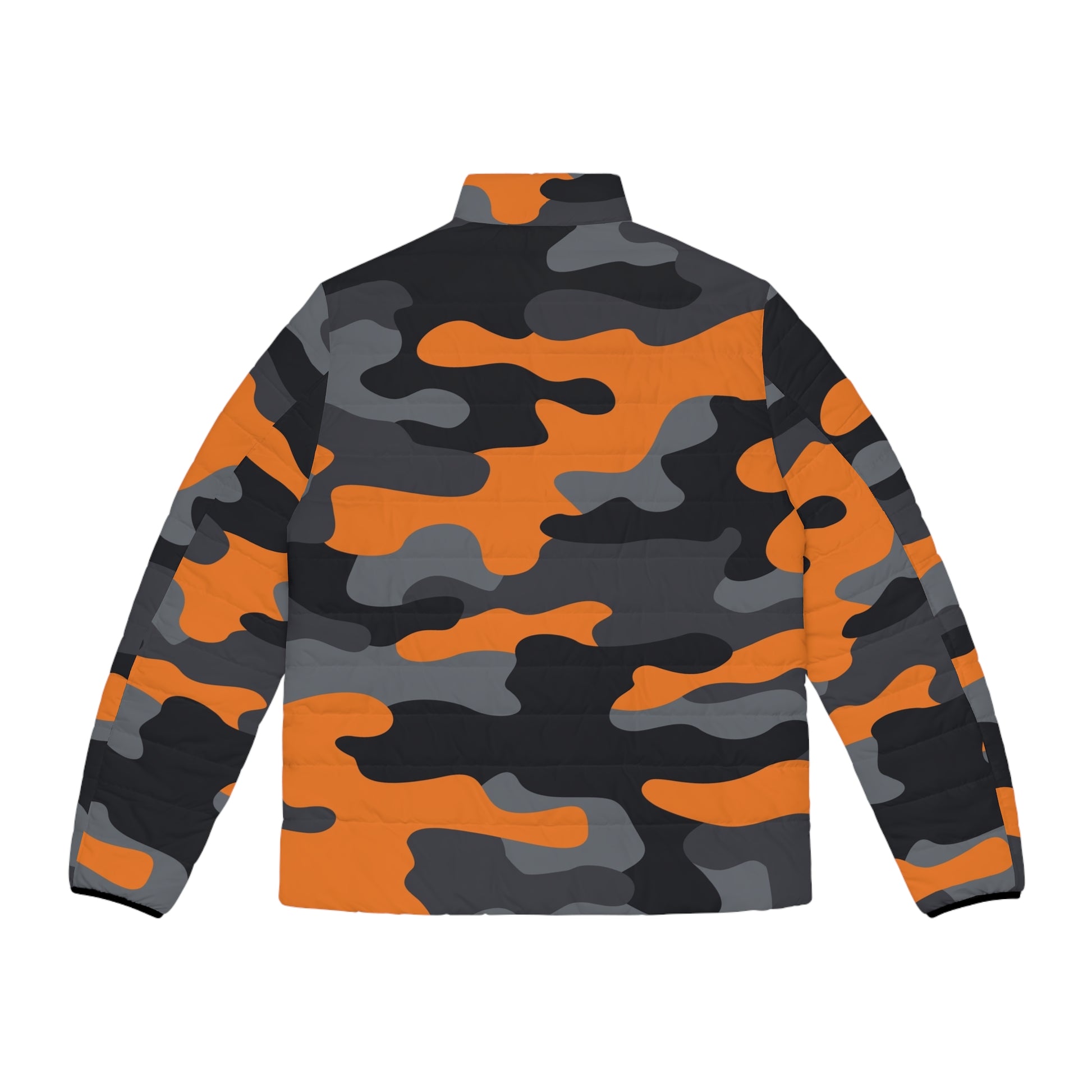 Camo Puffer Jacket | Orange, Gray & Black Camo Colors