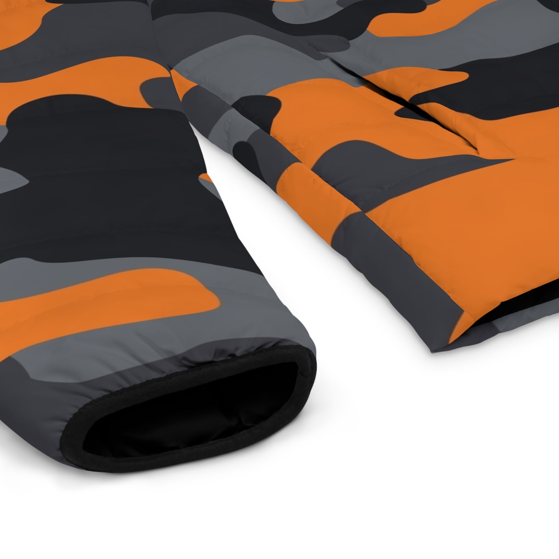 Camo Puffer Jacket | Orange, Gray & Black Camo Colors