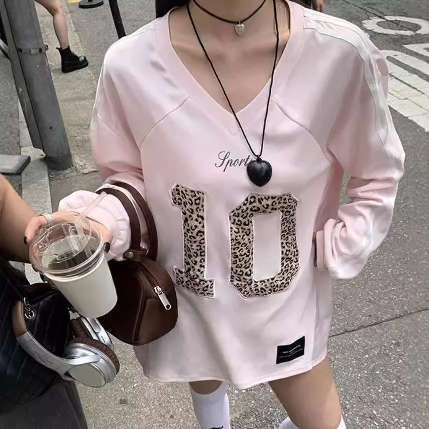 Leopard Print Retro Letter Sweater Camo Colors