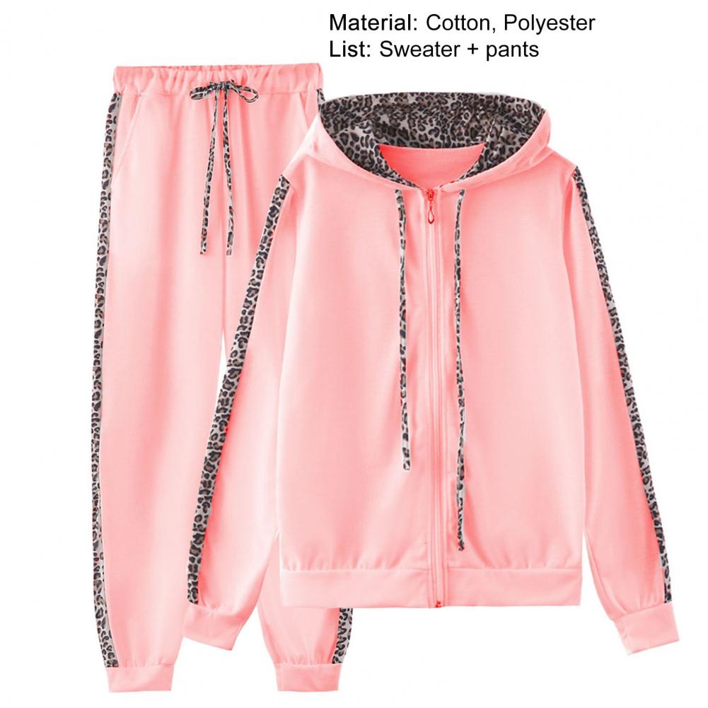 Women’s Leopard Stitching Two-Piece Tracksuit – Hoodie & Pants Set | Camo Colors