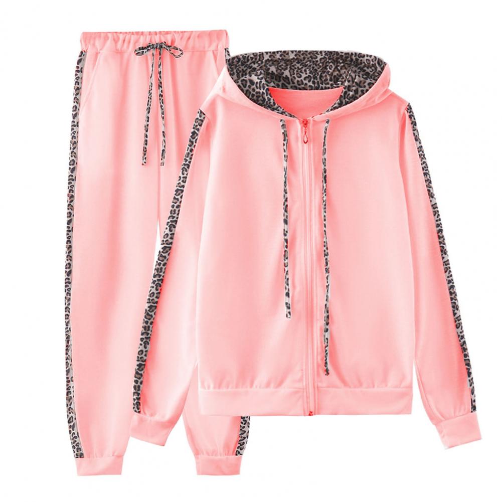 Women’s Leopard Stitching Two-Piece Tracksuit – Hoodie & Pants Set | Camo Colors