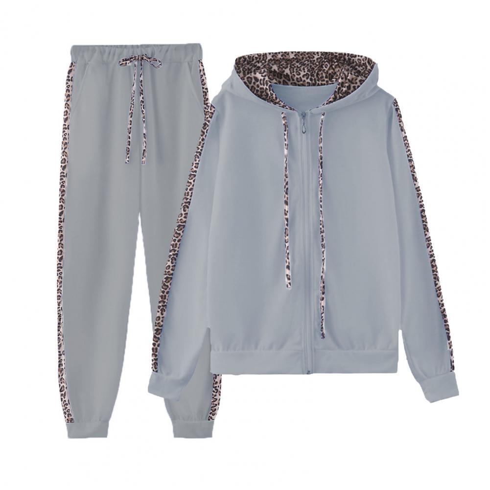 Women’s Leopard Stitching Two-Piece Tracksuit – Hoodie & Pants Set | Camo Colors