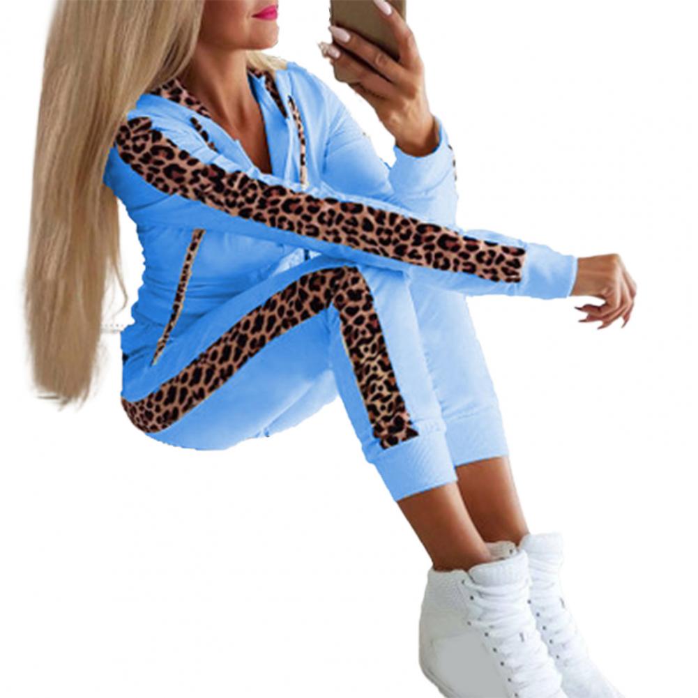 Women’s Leopard Stitching Two-Piece Tracksuit – Hoodie & Pants Set | Camo Colors