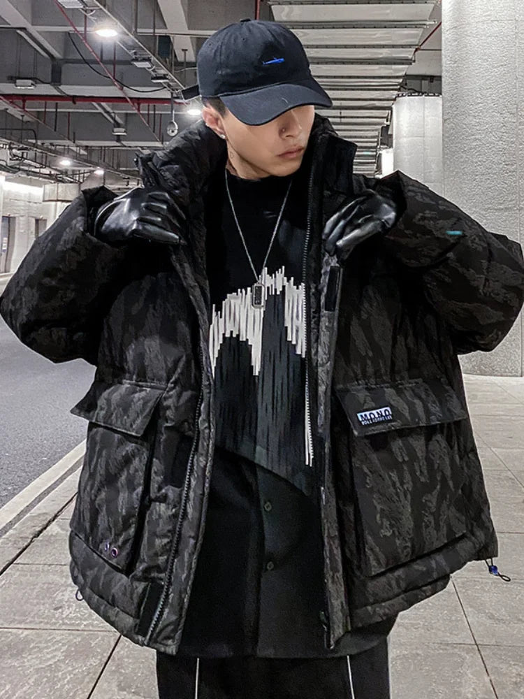 Men's Stand Collar Down Jacket | White Duck Puffer Coat Camo Colors