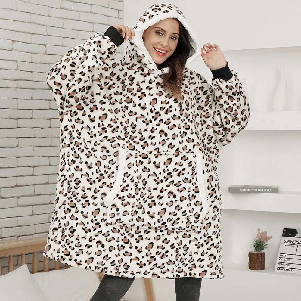 Leopard Print Oversized Fleece Hoodie Blanket | Camo Colors