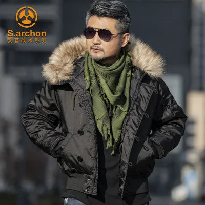 Men's Winter Bomber Jacket – Tactical Fur Hood Coat N2B | Camo Colors