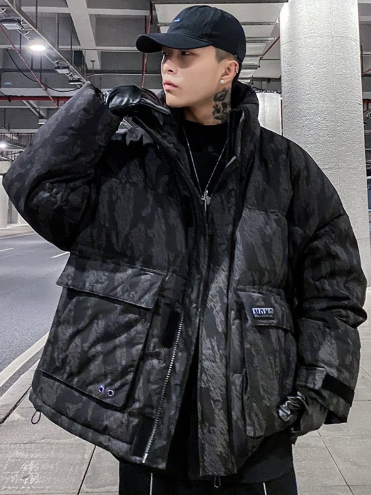 Men's Stand Collar Down Jacket | White Duck Puffer Coat Camo Colors