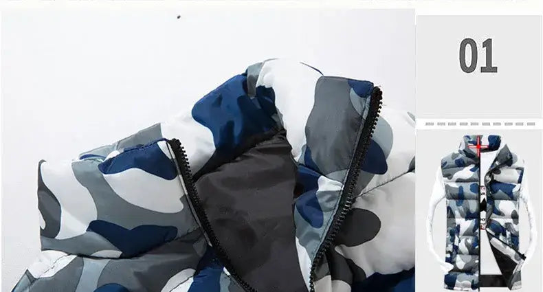 Thick Camouflage Vest for Men | Stand Collar Sleeveless Camo Colors