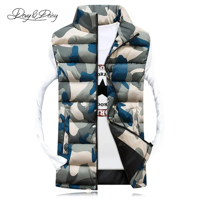 Thick Camouflage Vest for Men | Stand Collar Sleeveless Camo Colors