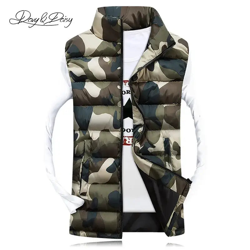 Thick Camouflage Vest for Men | Stand Collar Sleeveless Camo Colors