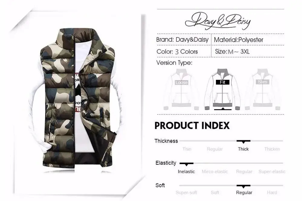 Thick Camouflage Vest for Men | Stand Collar Sleeveless Camo Colors