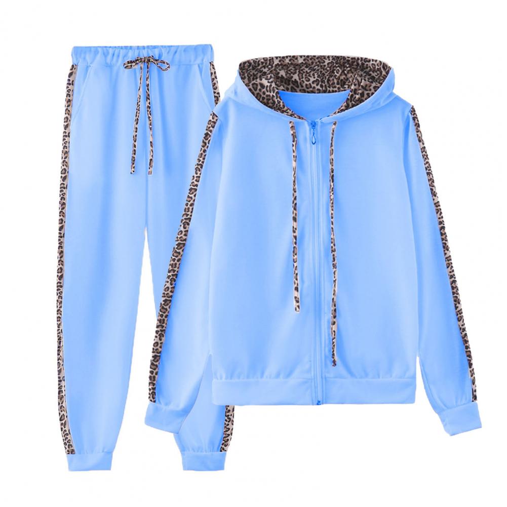 Women’s Leopard Stitching Two-Piece Tracksuit – Hoodie & Pants Set | Camo Colors