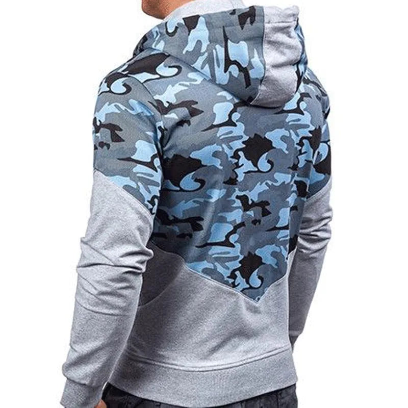 Men's Camouflage Patchwork Zip Hoodie - Casual Long Sleeve | Camo Colors