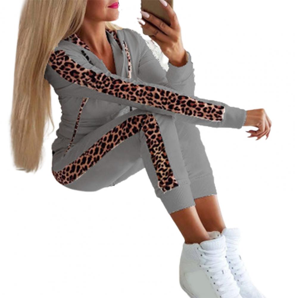 Women’s Leopard Stitching Two-Piece Tracksuit – Hoodie & Pants Set | Camo Colors