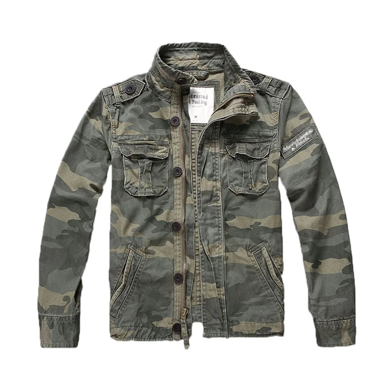 Men’s Stand Collar Camo Denim Jacket – Casual Cotton Coat | Camo Colors