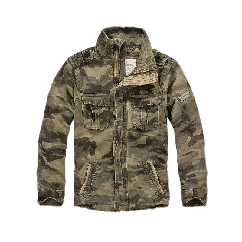 Men’s Stand Collar Camo Denim Jacket – Casual Cotton Coat | Camo Colors