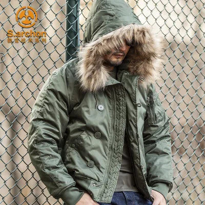 Men's Winter Bomber Jacket – Tactical Fur Hood Coat N2B | Camo Colors