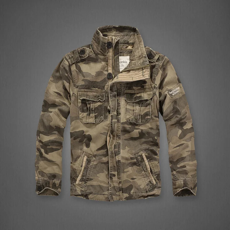 Men’s Stand Collar Camo Denim Jacket – Casual Cotton Coat | Camo Colors