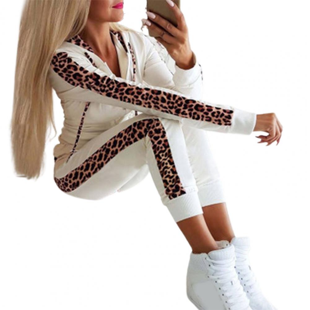Women’s Leopard Stitching Two-Piece Tracksuit – Hoodie & Pants Set | Camo Colors
