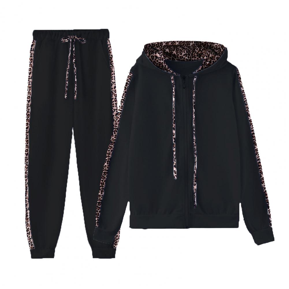 Women’s Leopard Stitching Two-Piece Tracksuit – Hoodie & Pants Set | Camo Colors