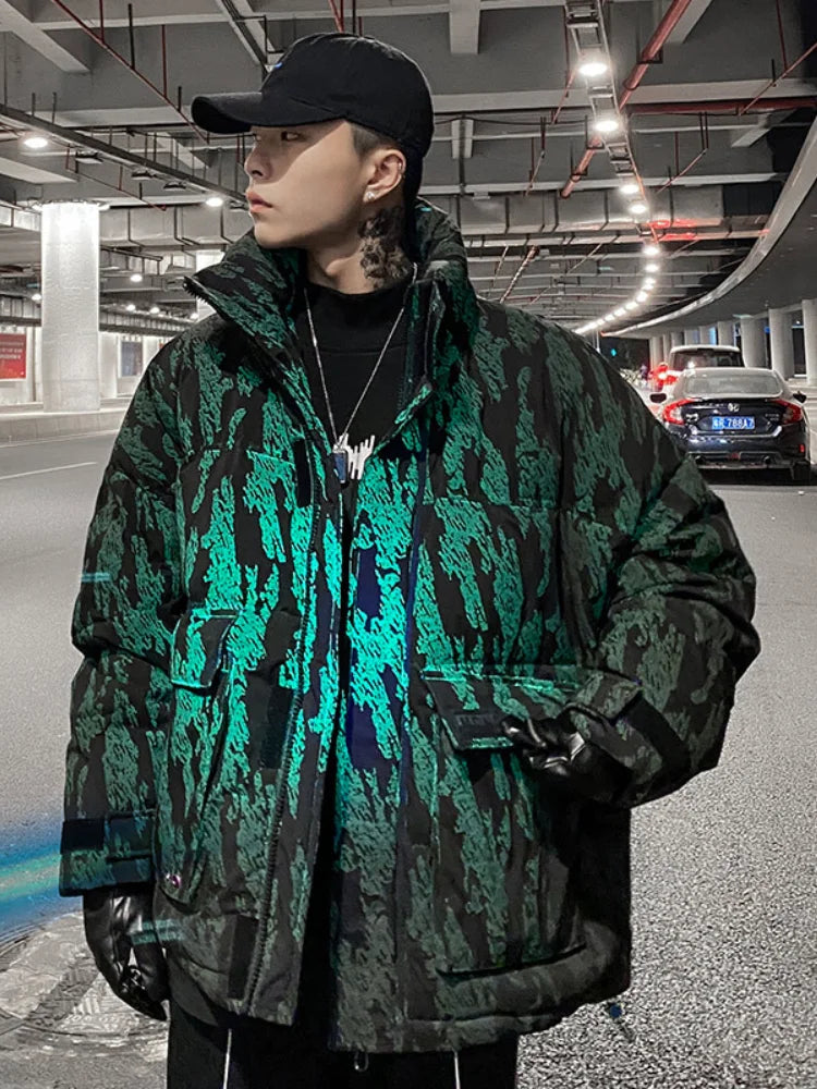 Men's Stand Collar Down Jacket | White Duck Puffer Coat Camo Colors