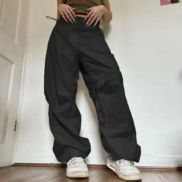 Vintage-inspired Wide Leg Cargo Pants Camo Colors