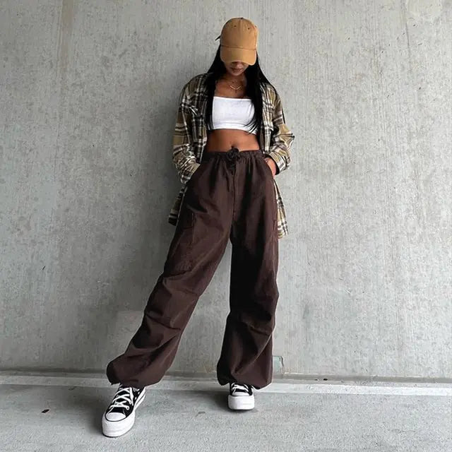 Vintage-inspired Wide Leg Cargo Pants Camo Colors