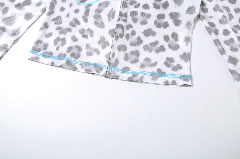 Leopard Letter Print 2-Piece Tracksuit – Crop Hoodie & Flare Pants | Camo Colors