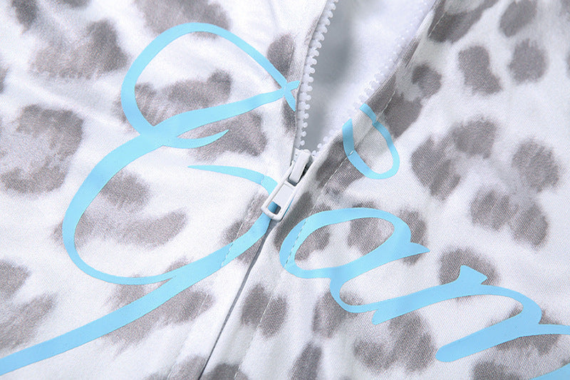 Leopard Letter Print 2-Piece Tracksuit – Crop Hoodie & Flare Pants | Camo Colors