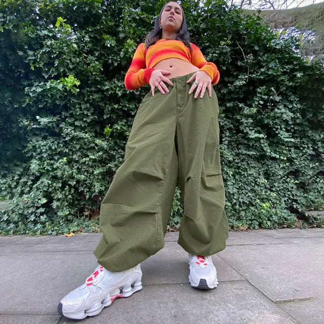 Vintage-inspired Wide Leg Cargo Pants Camo Colors