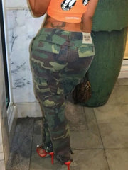 Camo Cargo Pencil Straight Pants Camo Colors