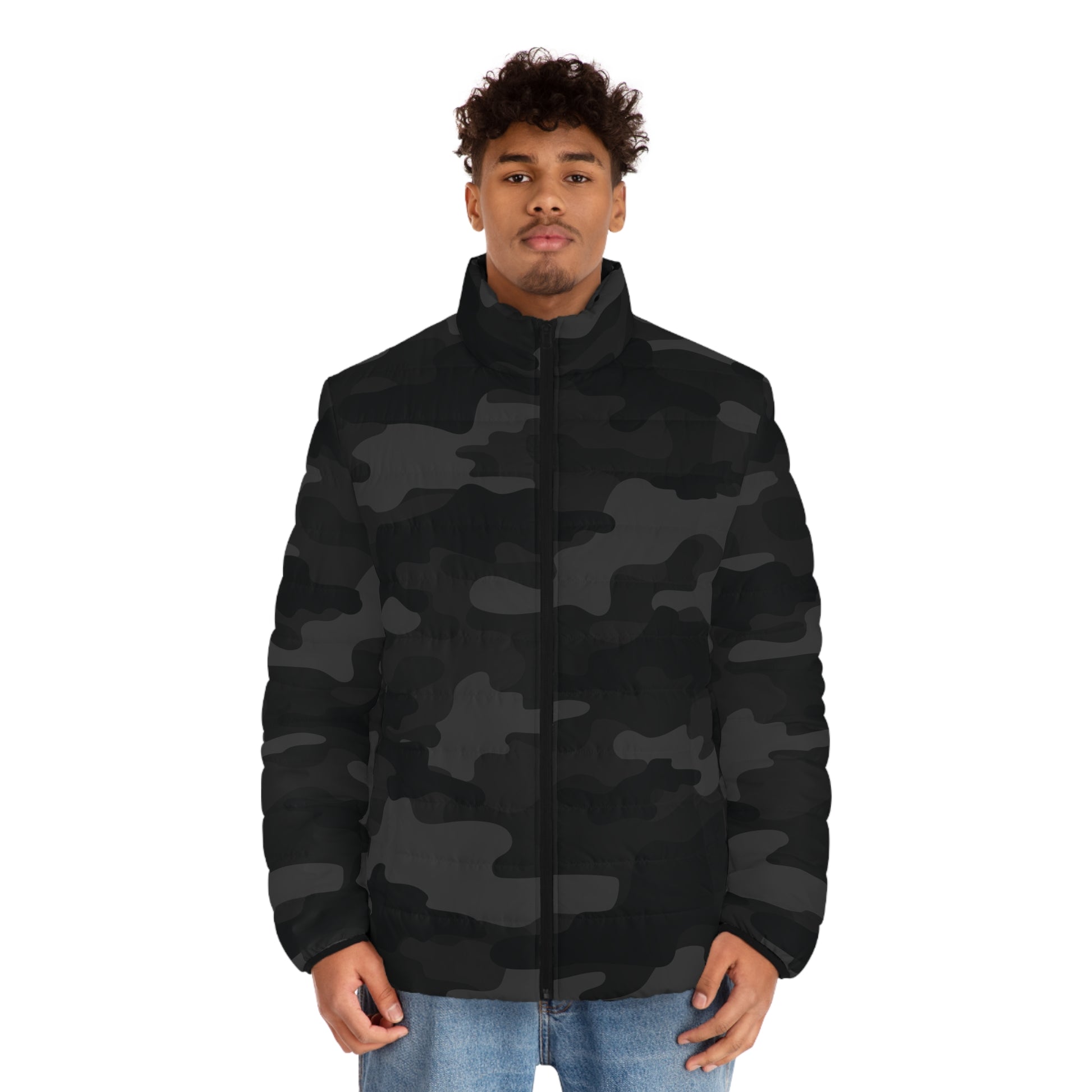 Camo Puffer Jacket | Black Camo Colors