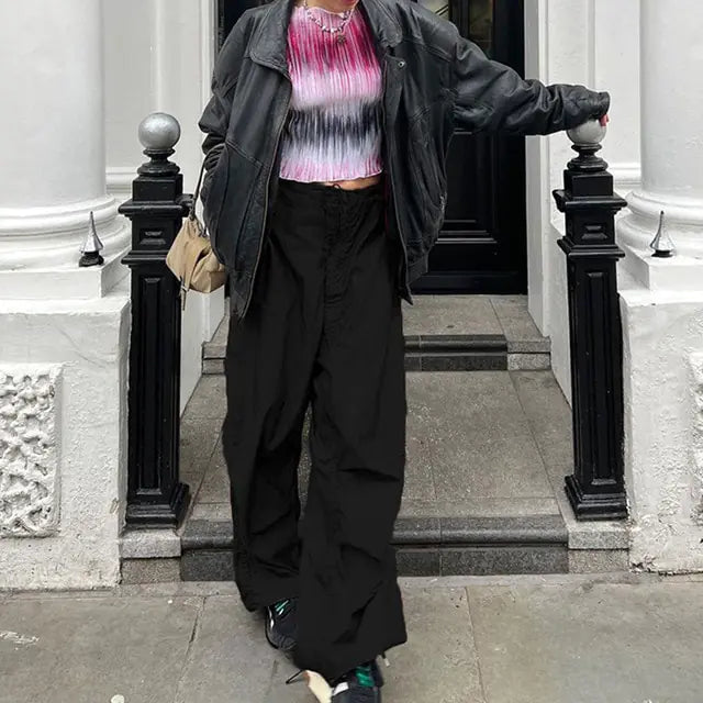 Vintage-inspired Wide Leg Cargo Pants Camo Colors