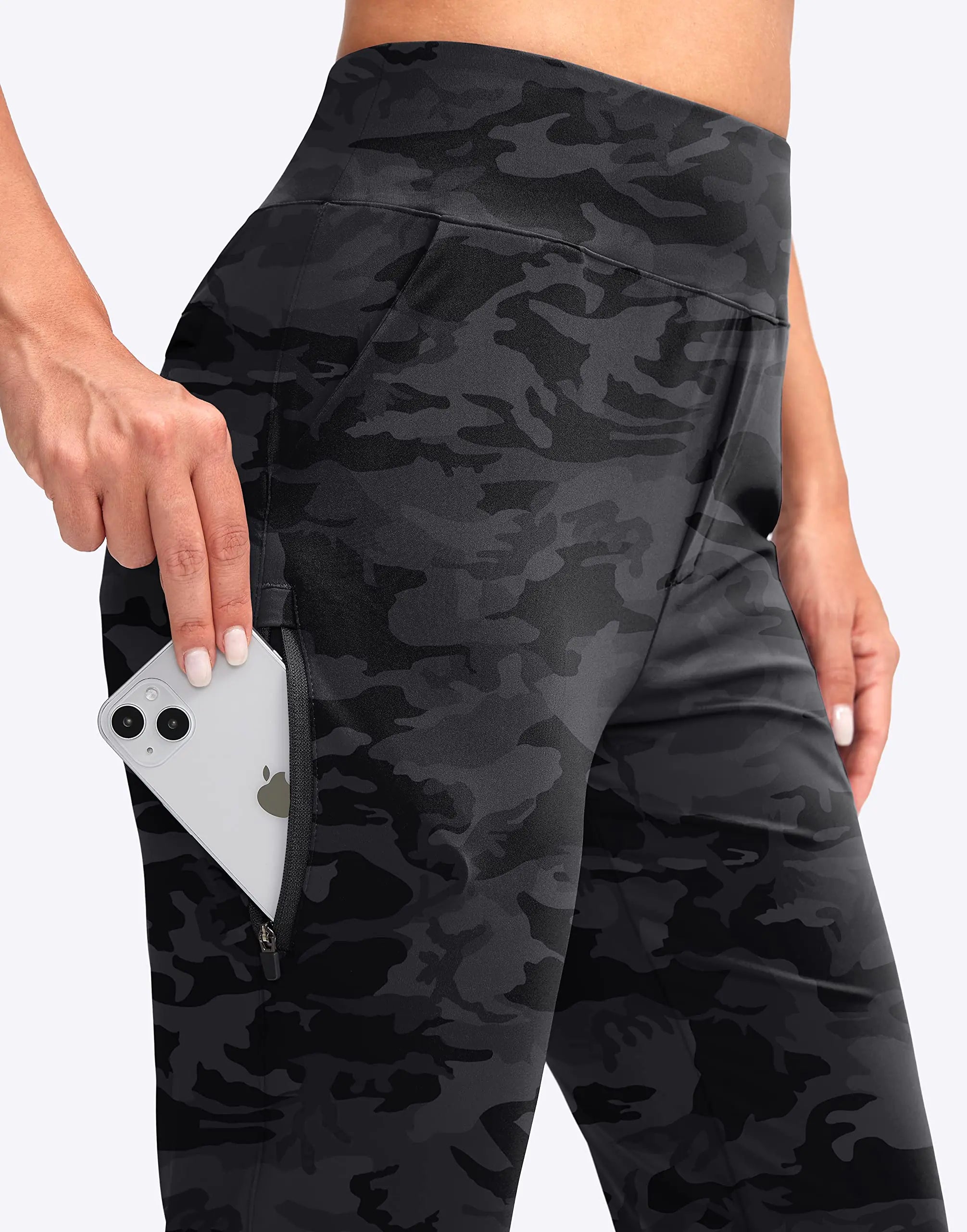 Grey Camo Women's Golf Pants Stretch Work Ankle Pants High Waist Camo Colors