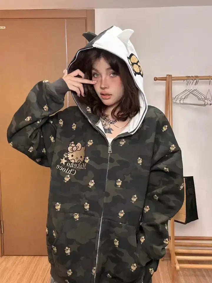 Hello Kitty Camo Zip Up Hoodie Camo Colors
