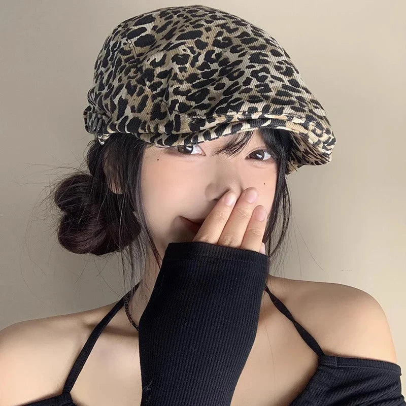 American Retro Leopard Print Duckbill Beret - Niche Fashion Hat | Camo Colors
