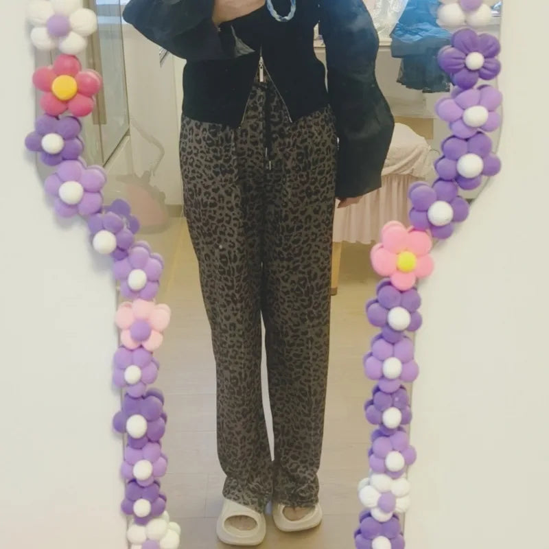 High Waist Leopard Print Wide Leg Pants for Women – Y2K | Camo Colors